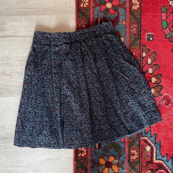 Jupe Fille Lands' End Taille 8, Corduroy Bleu Motif Floral/jardin, Taille Ajustable